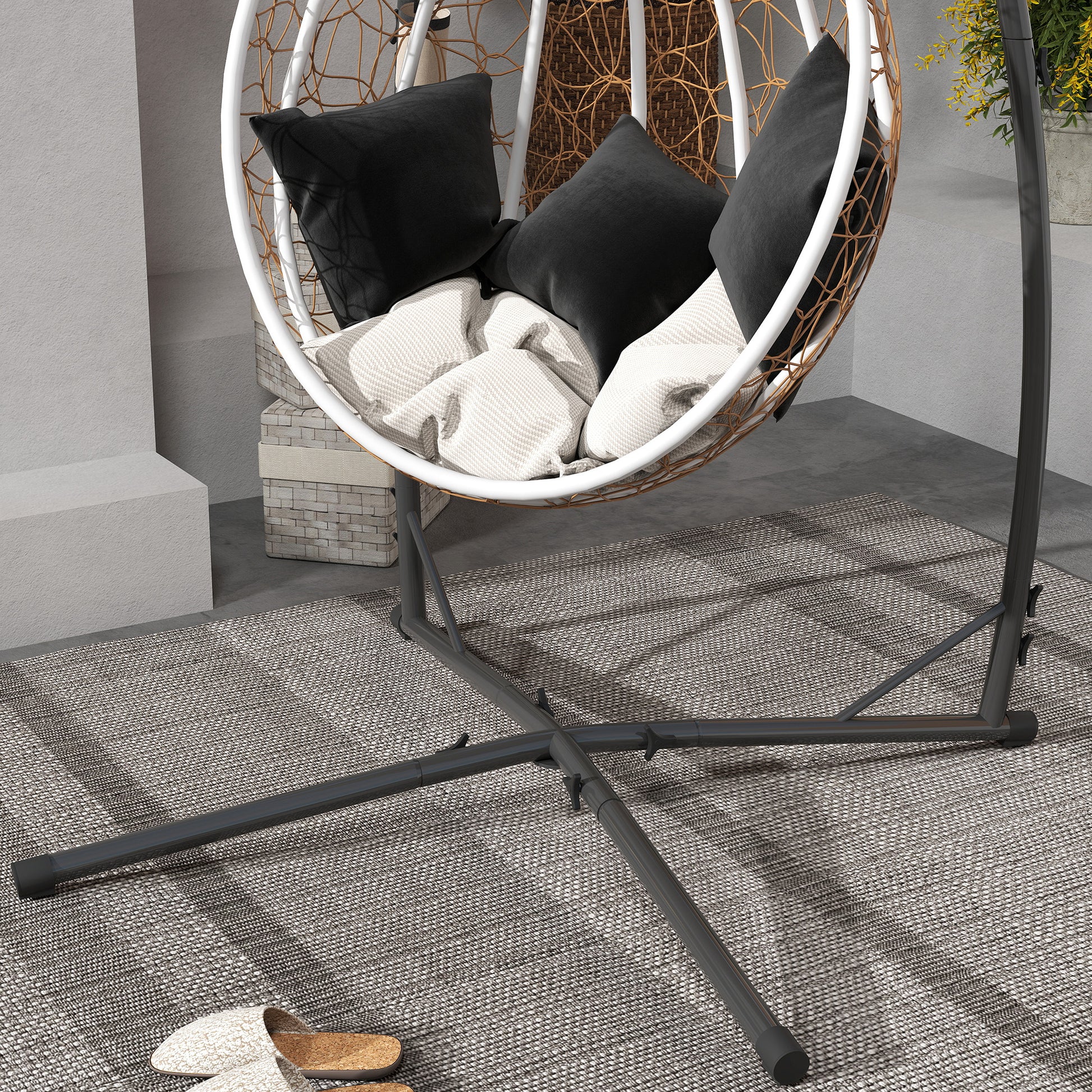 Egg Hanging Chair Stand Height 215 cm with Steel Structure Stable Base and Cup Holder Swing Chair Stand for Patio Garden Balcony Load 150 kg Black