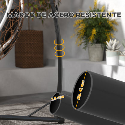 Egg Hanging Chair Stand Height 215 cm with Steel Structure Stable Base and Cup Holder Swing Chair Stand for Patio Garden Balcony Load 150 kg Black