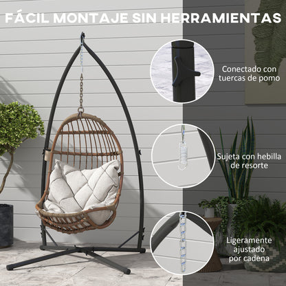 Egg Hanging Chair Stand Height 215 cm with Steel Structure Stable Base and Cup Holder Swing Chair Stand for Patio Garden Balcony Load 150 kg Black