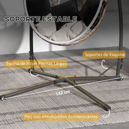 Egg Hanging Chair Stand Height 215 cm with Steel Structure Stable Base and Cup Holder Swing Chair Stand for Patio Garden Balcony Load 150 kg Black