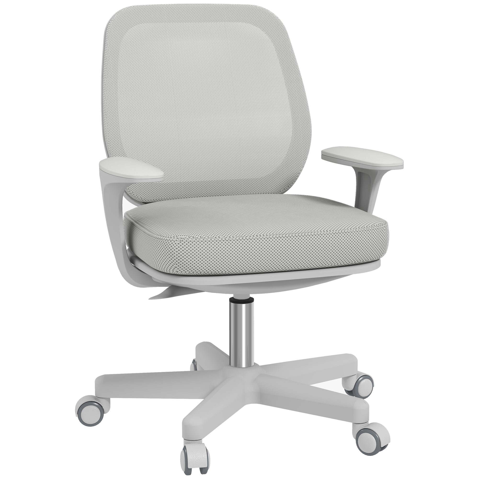 Office Chair Mesh Fabric Swivel Adjustable Height 360° Armrests on Wheels, Gray