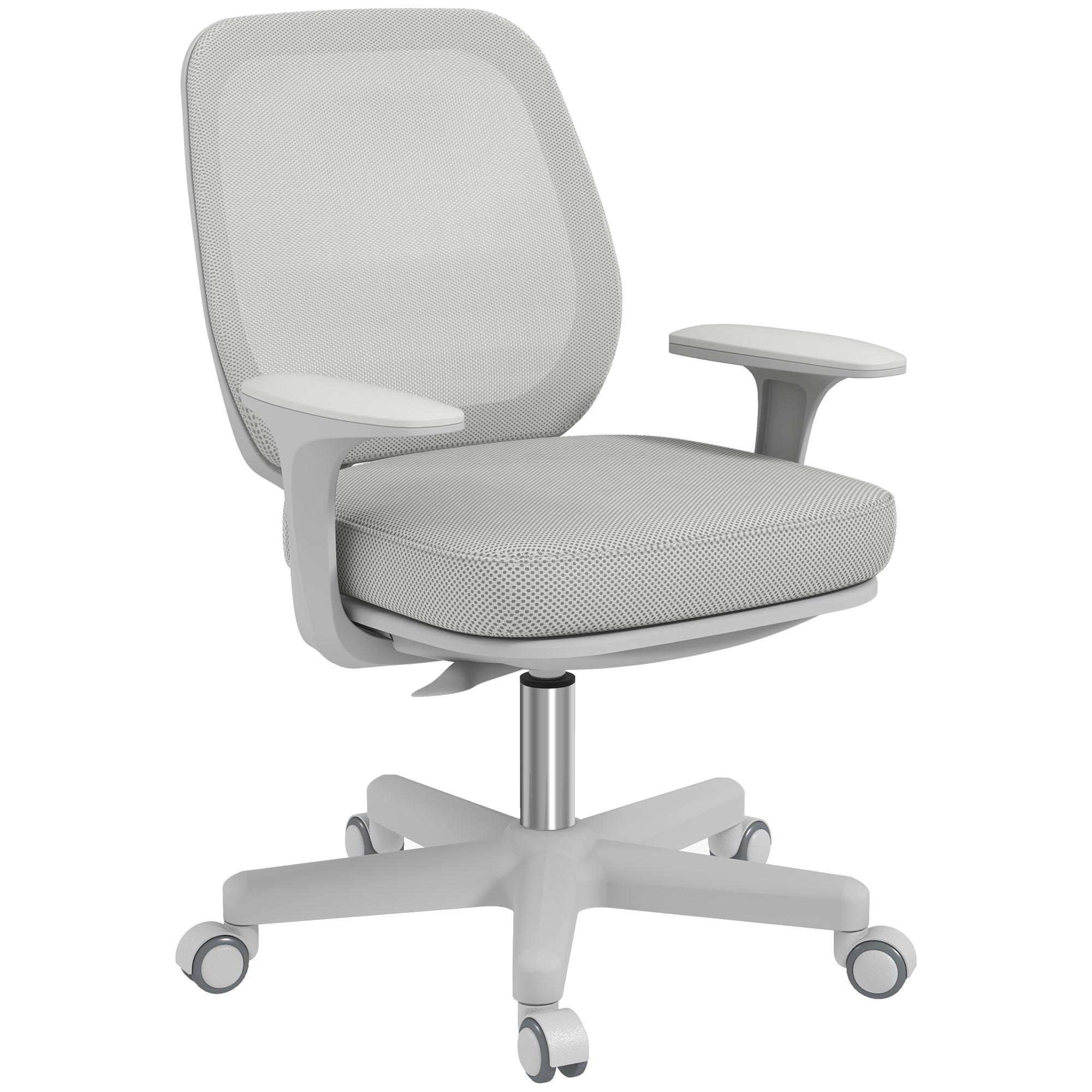 Office Chair Mesh Fabric Swivel Adjustable Height 360° Armrests on Wheels, Gray
