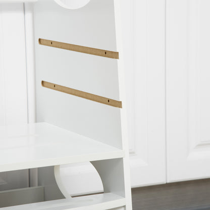 Wooden Learning Tower for Kids Children's Kitchen Stool with Adjustable Height in 3 Positions and Safety Bar 40x50x90 cm White