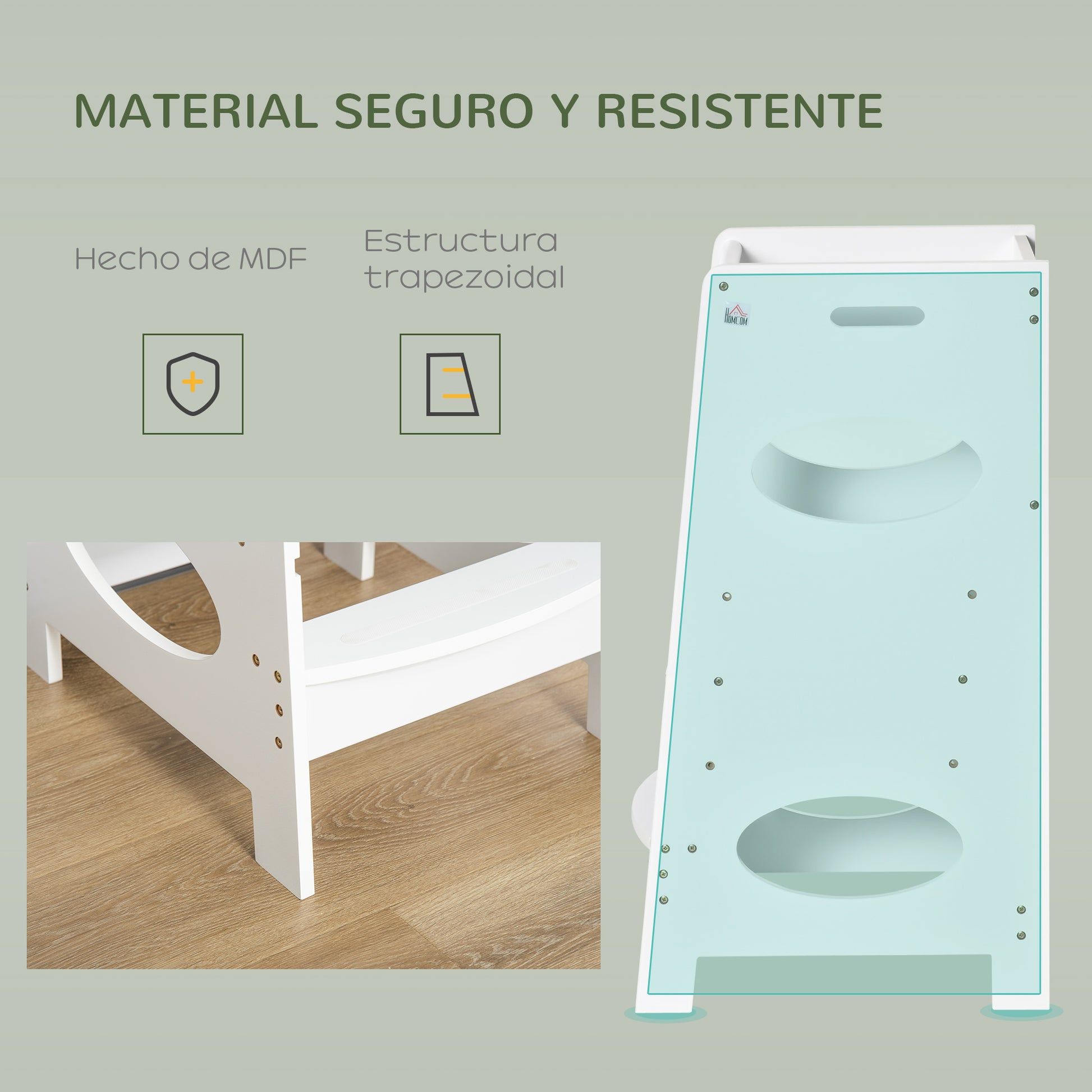 Wooden Learning Tower for Kids Children's Kitchen Stool with Adjustable Height in 3 Positions and Safety Bar 40x50x90 cm White