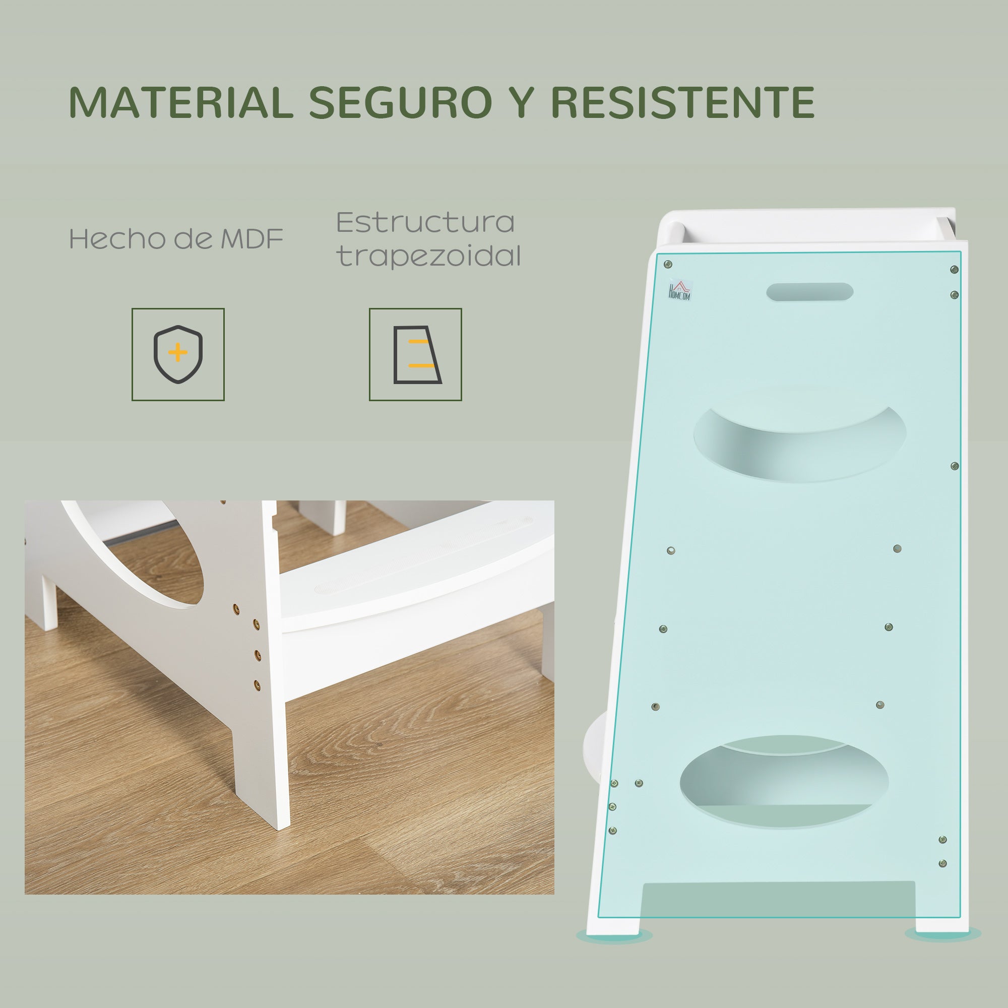 Wooden Learning Tower for Kids Children's Kitchen Stool with Adjustable Height in 3 Positions and Safety Bar 40x50x90 cm White