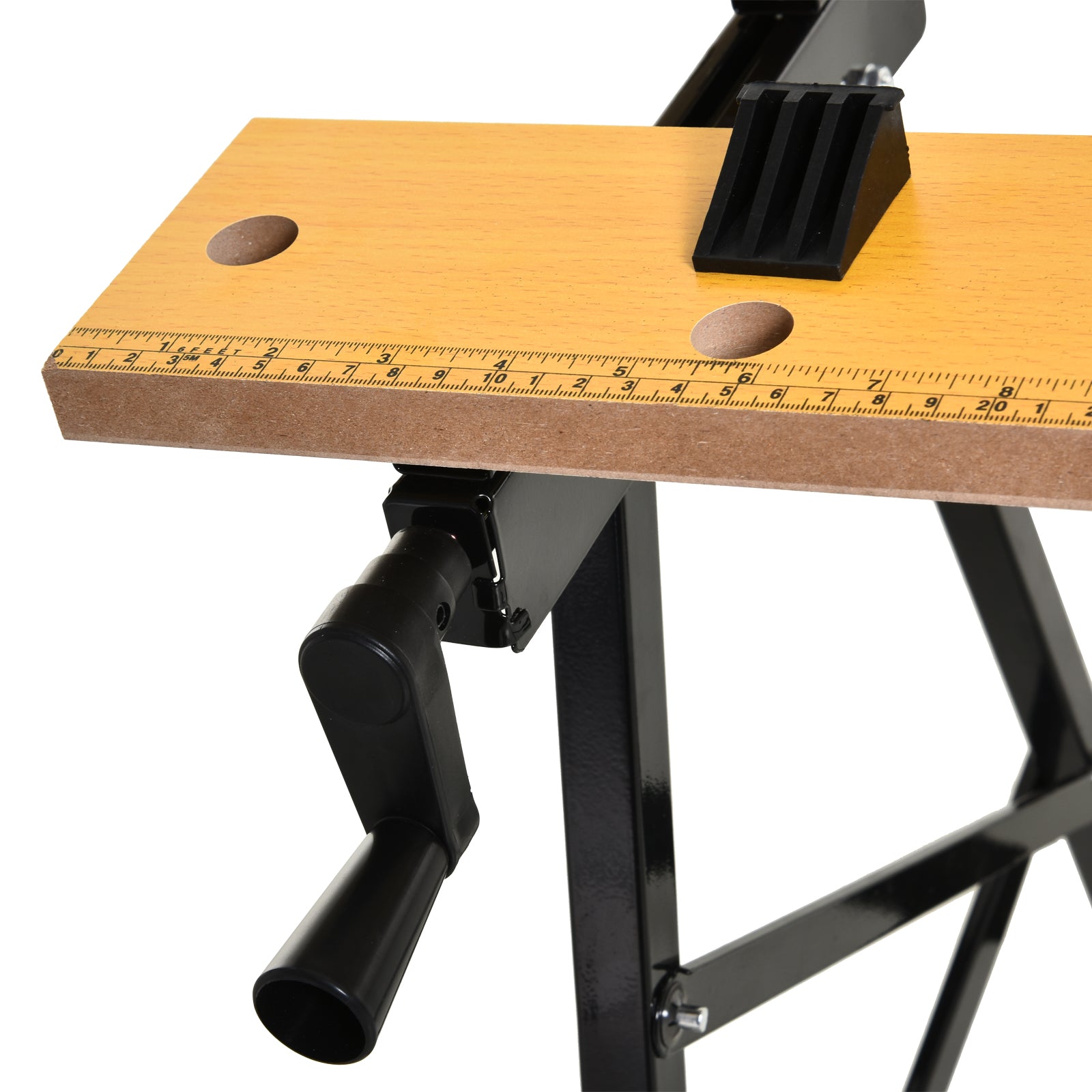 Folding Workbench Work Table with Clamps 2 Hand Cranks as Sawhorse Carpenter Iron MDF Supports 100 kg 60.5x62.5x78.5 cm Natural and Black
