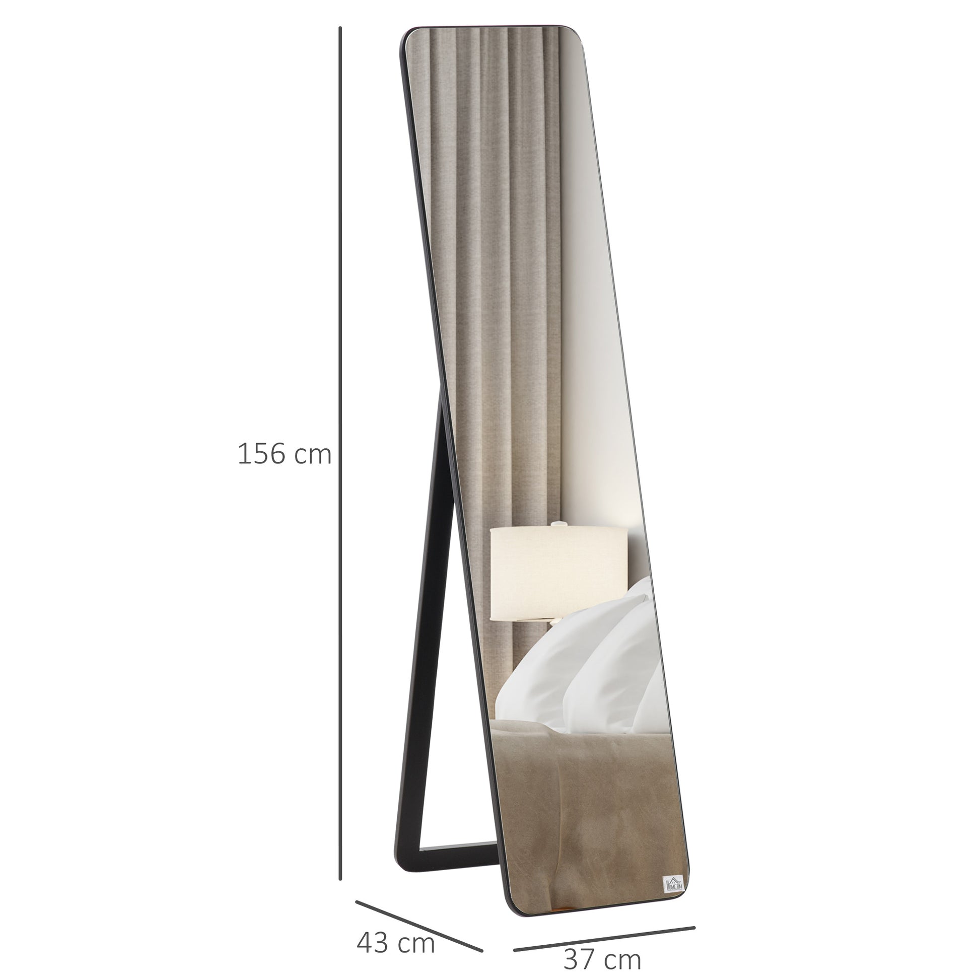 Full Body Rectangular Floor Mirror Wall Mirror with 2 Installation Modes Modern Pine Wood Frame for Hallway Bedroom Living Room 37x43x156 cm Black