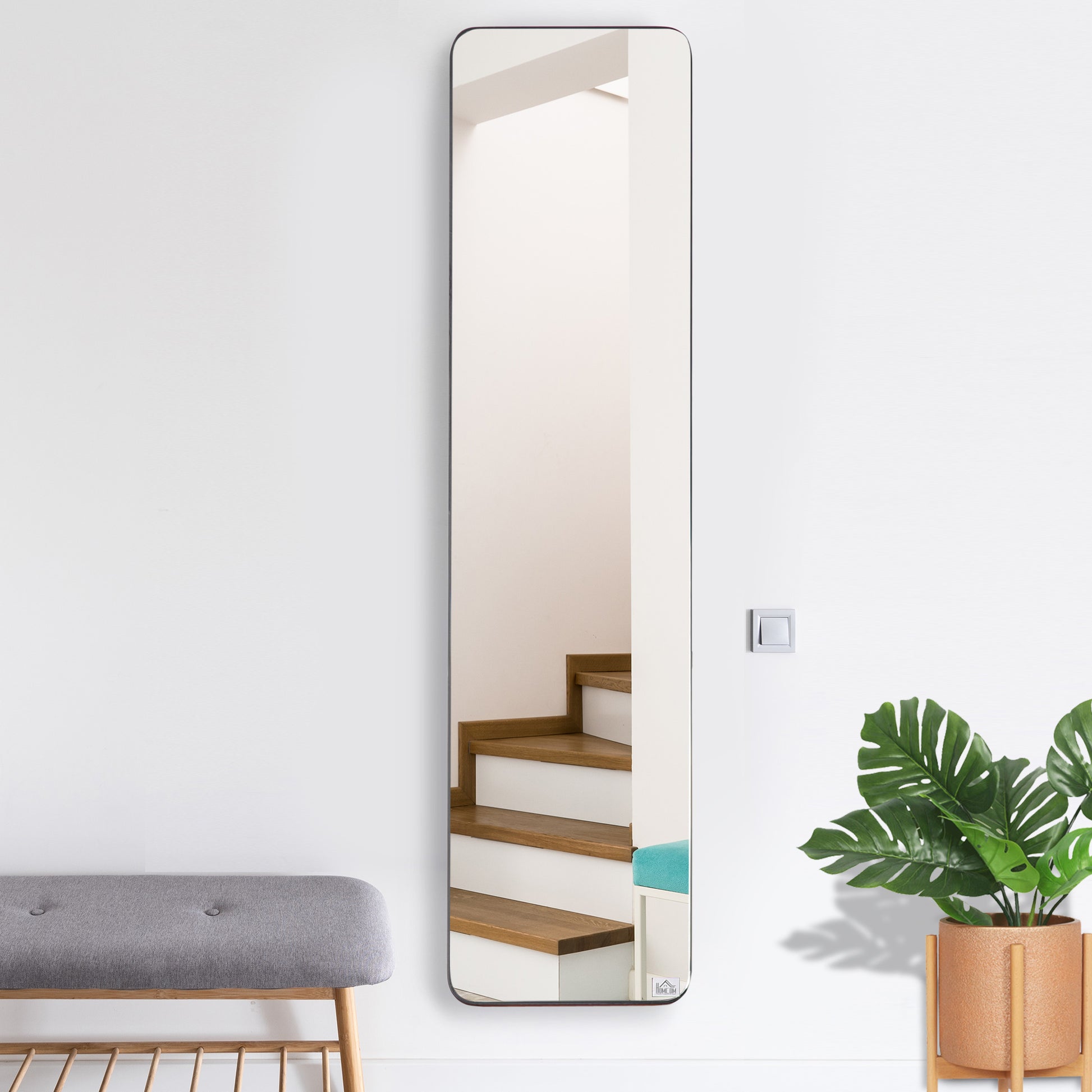 Full Body Rectangular Floor Mirror Wall Mirror with 2 Installation Modes Modern Pine Wood Frame for Hallway Bedroom Living Room 37x43x156 cm Black