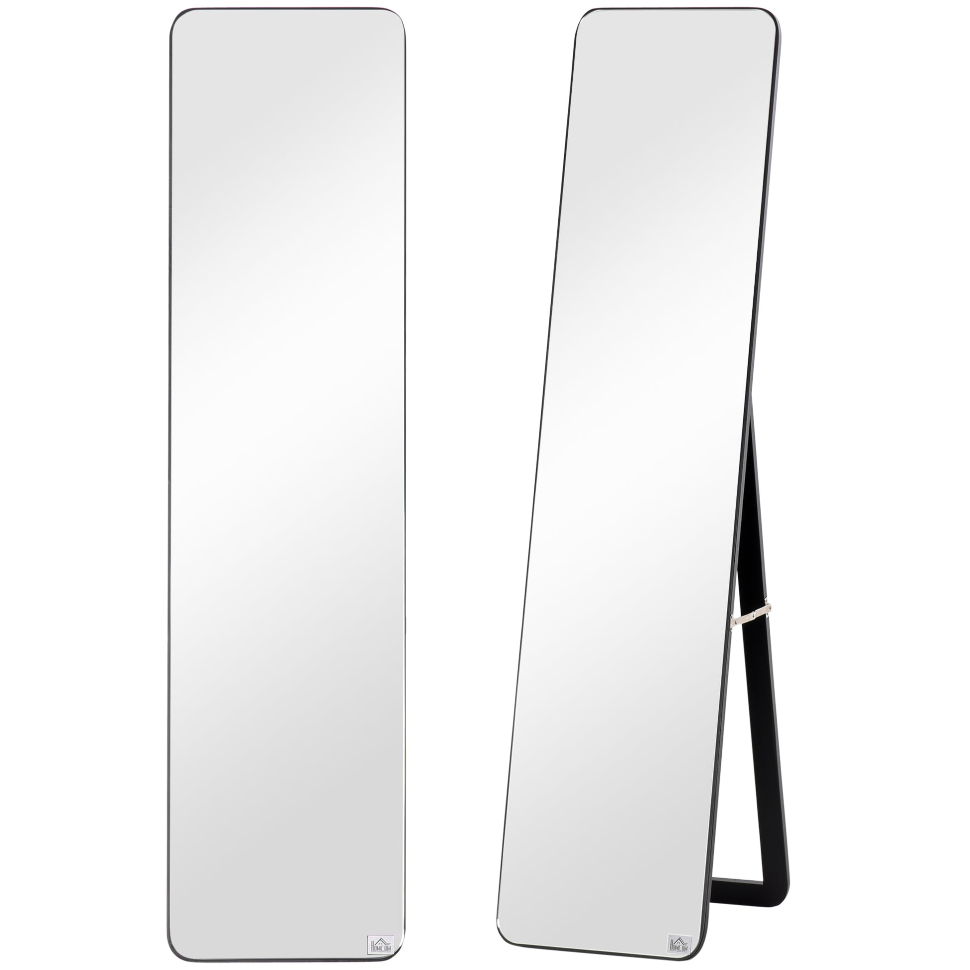 Full Body Rectangular Floor Mirror Wall Mirror with 2 Installation Modes Modern Pine Wood Frame for Hallway Bedroom Living Room 37x43x156 cm Black