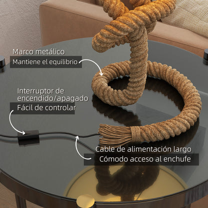 LED Table Lamp Bedside Lamp with Metal Base Linen Rope and Fabric Shade E27 Bulb Max.40W Warm White Lights for Bedroom Ø28x45.5cm Brown and Beige