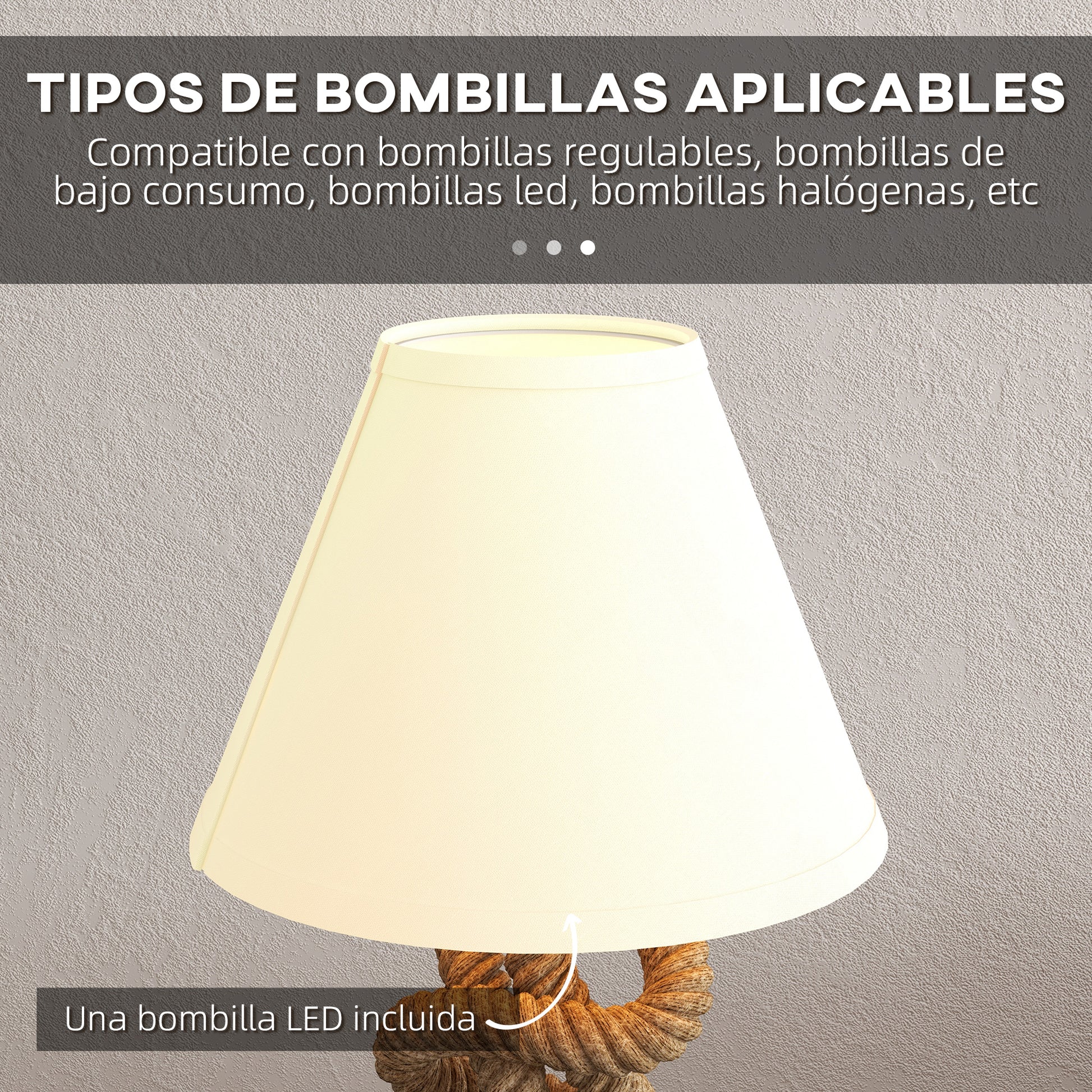 LED Table Lamp Bedside Lamp with Metal Base Linen Rope and Fabric Shade E27 Bulb Max.40W Warm White Lights for Bedroom Ø28x45.5cm Brown and Beige