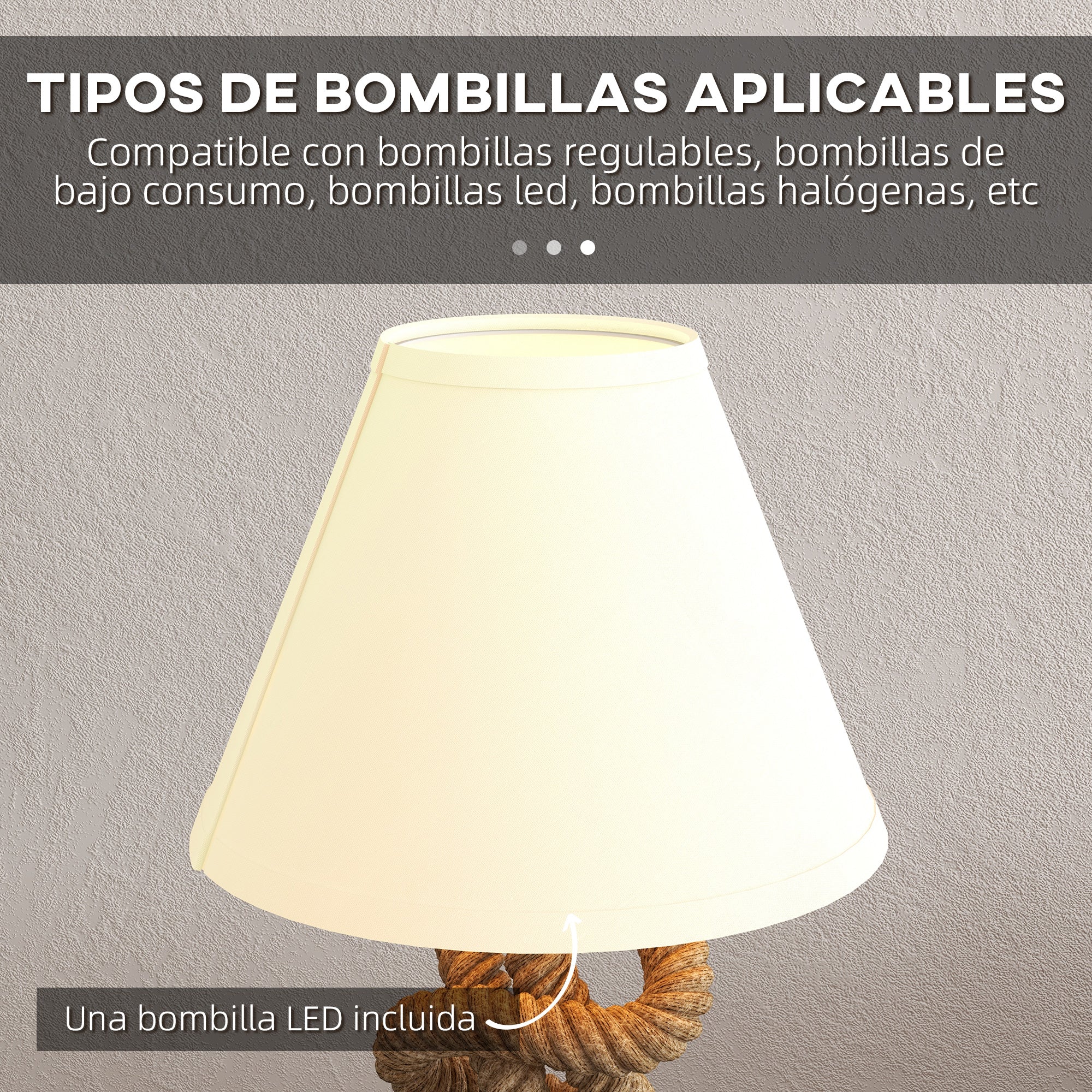 LED Table Lamp Bedside Lamp with Metal Base Linen Rope and Fabric Shade E27 Bulb Max.40W Warm White Lights for Bedroom Ø28x45.5cm Brown and Beige