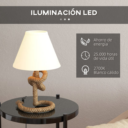 LED Table Lamp Bedside Lamp with Metal Base Linen Rope and Fabric Shade E27 Bulb Max.40W Warm White Lights for Bedroom Ø28x45.5cm Brown and Beige