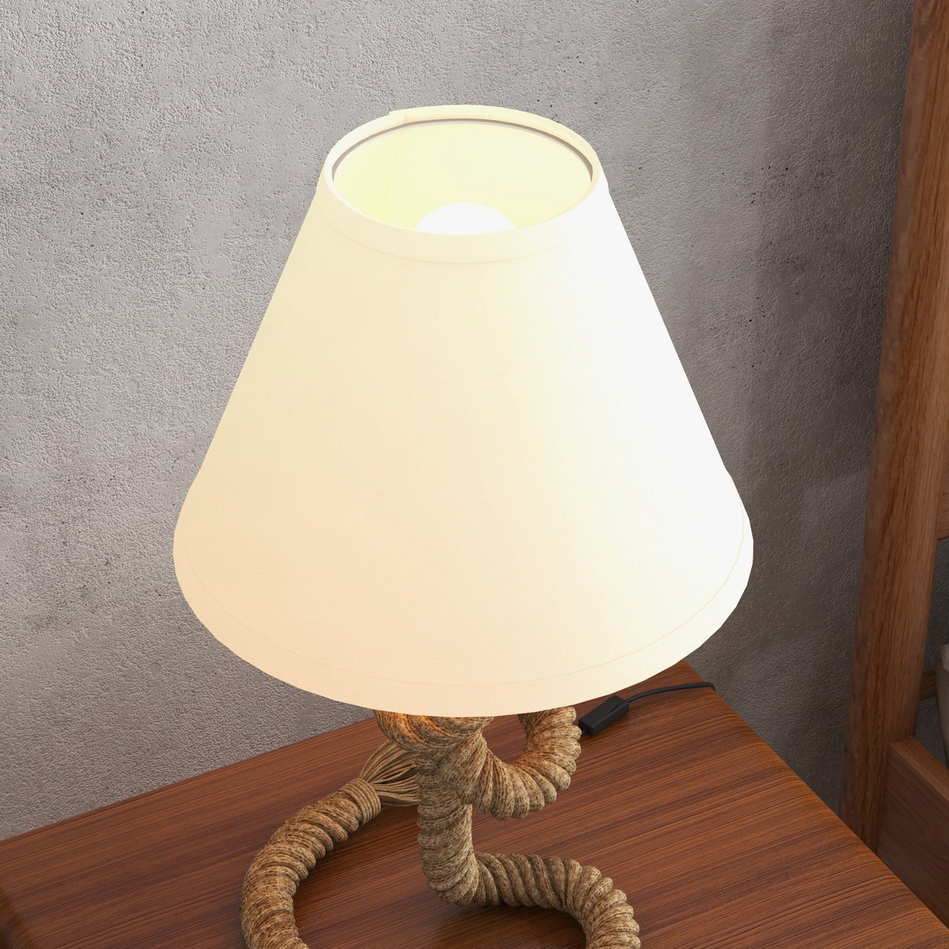 LED Table Lamp Bedside Lamp with Metal Base Linen Rope and Fabric Shade E27 Bulb Max.40W Warm White Lights for Bedroom Ø28x45.5cm Brown and Beige
