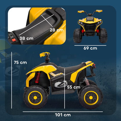 Electric Quad for Kids 12V Kids Quad with 2 Motors, 3-6km/h Ride-On Quad with Suspension, LED Lights, Children's Car with USB, Music for 3-8 Years, Yellow