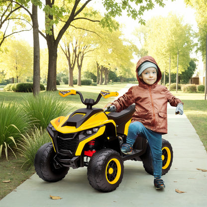 Electric Quad for Kids 12V Kids Quad with 2 Motors, 3-6km/h Ride-On Quad with Suspension, LED Lights, Children's Car with USB, Music for 3-8 Years, Yellow