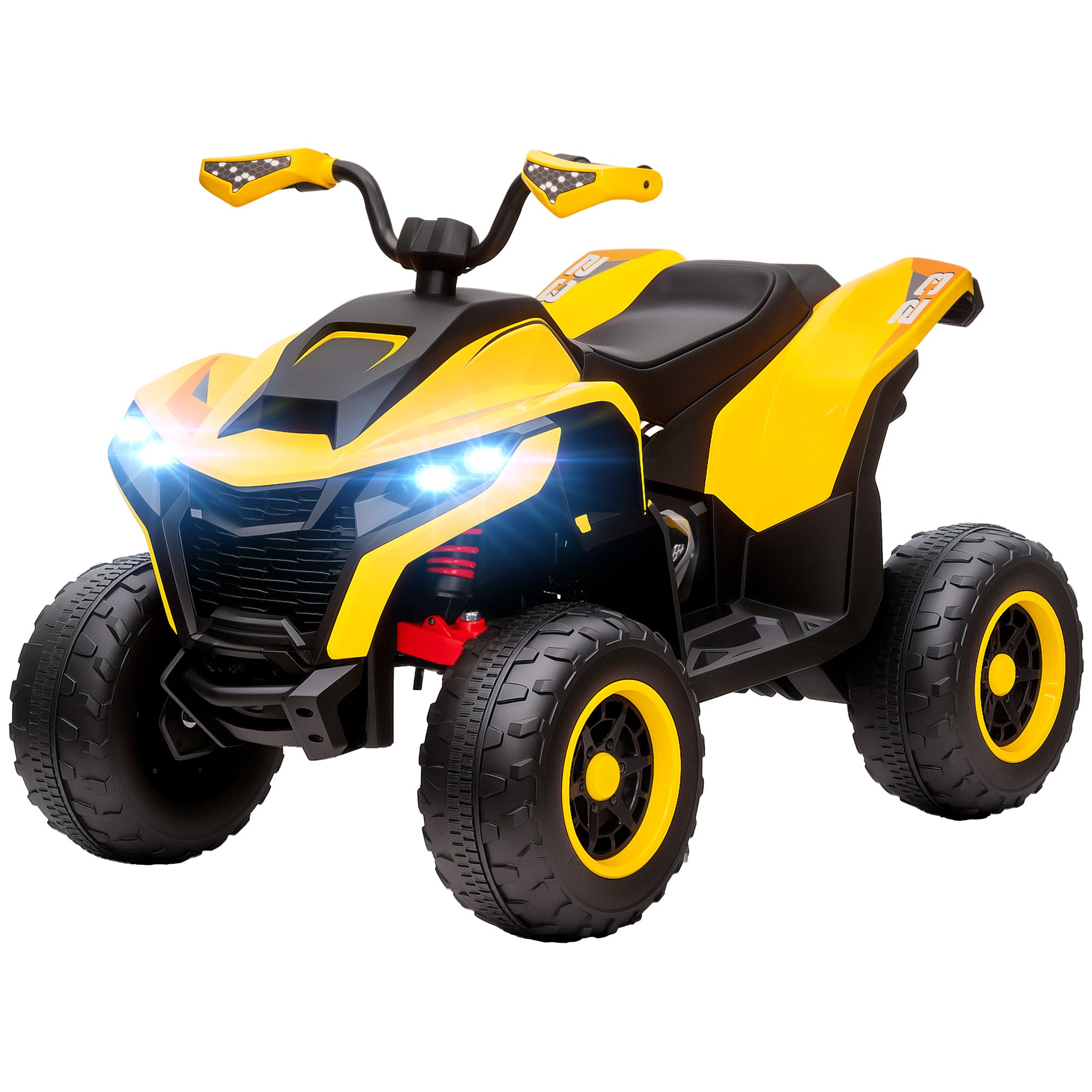 Electric Quad for Kids 12V Kids Quad with 2 Motors, 3-6km/h Ride-On Quad with Suspension, LED Lights, Children's Car with USB, Music for 3-8 Years, Yellow