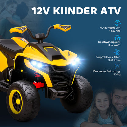 Electric Quad for Kids 12V Kids Quad with 2 Motors, 3-6km/h Ride-On Quad with Suspension, LED Lights, Children's Car with USB, Music for 3-8 Years, Yellow
