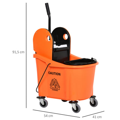 Cleaning Trolley 36 Liter Bucket Mop Bucket Cleaning Cart with Wringer, Orange, 54 x 41 x 91.5 cm