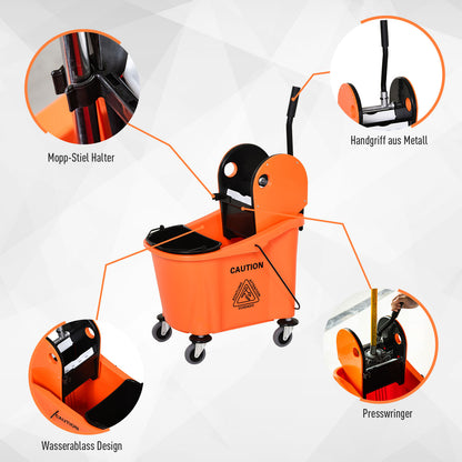 Cleaning Trolley 36 Liter Bucket Mop Bucket Cleaning Cart with Wringer, Orange, 54 x 41 x 91.5 cm