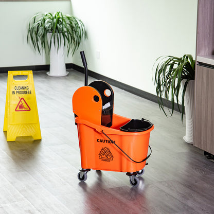 Cleaning Trolley 36 Liter Bucket Mop Bucket Cleaning Cart with Wringer, Orange, 54 x 41 x 91.5 cm