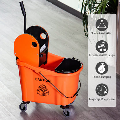 Cleaning Trolley 36 Liter Bucket Mop Bucket Cleaning Cart with Wringer, Orange, 54 x 41 x 91.5 cm