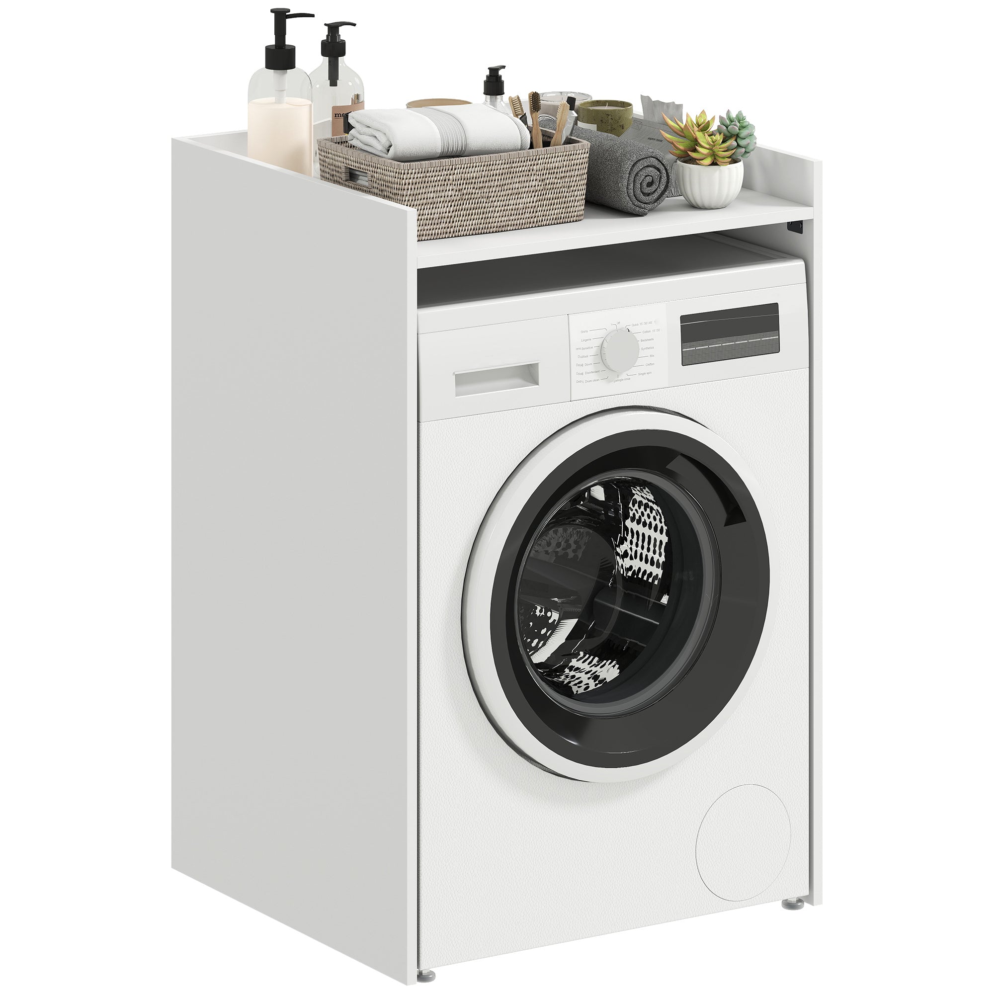 Bathroom Washing Machine Cabinet with Open Shelf — Space-Saving Laundry Niche for Small Bathrooms, 64 x 60 x 97.5 cm (25.2 x 23.6 x 38.4 in), White