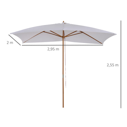 Garden Parasol 295x200 cm with Wooden Pole Bamboo Ribs and Pulley Rectangular Garden Sunshade Waterproof for Patio or Terrace Classic Style White