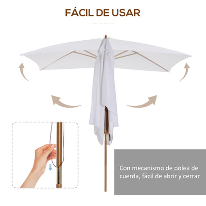 Garden Parasol 295x200 cm with Wooden Pole Bamboo Ribs and Pulley Rectangular Garden Sunshade Waterproof for Patio or Terrace Classic Style White