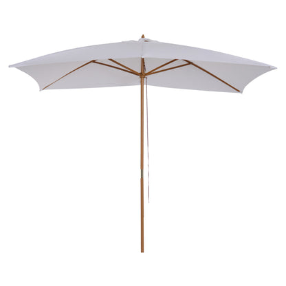 Garden Parasol 295x200 cm with Wooden Pole Bamboo Ribs and Pulley Rectangular Garden Sunshade Waterproof for Patio or Terrace Classic Style White