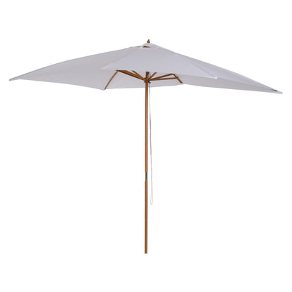 Garden Parasol 295x200 cm with Wooden Pole Bamboo Ribs and Pulley Rectangular Garden Sunshade Waterproof for Patio or Terrace Classic Style White