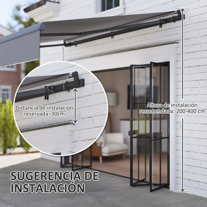 Retractable Manual Awning 3x2 m Outdoor Terrace Adjustable Awning with Crank UV50+ Protection Aluminum and Metal Structure for Balcony Garden Gray