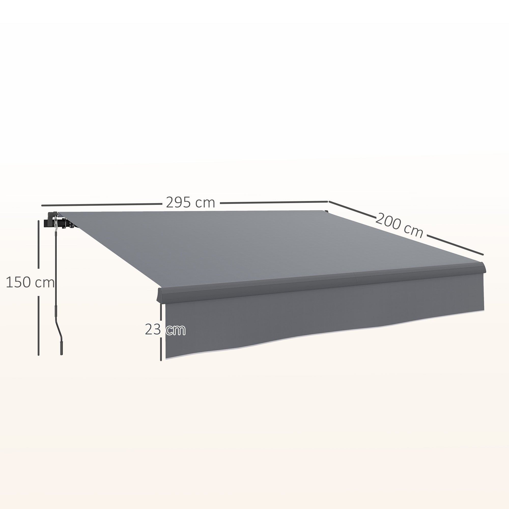 Retractable Manual Awning 3x2 m Outdoor Terrace Adjustable Awning with Crank UV50+ Protection Aluminum and Metal Structure for Balcony Garden Gray
