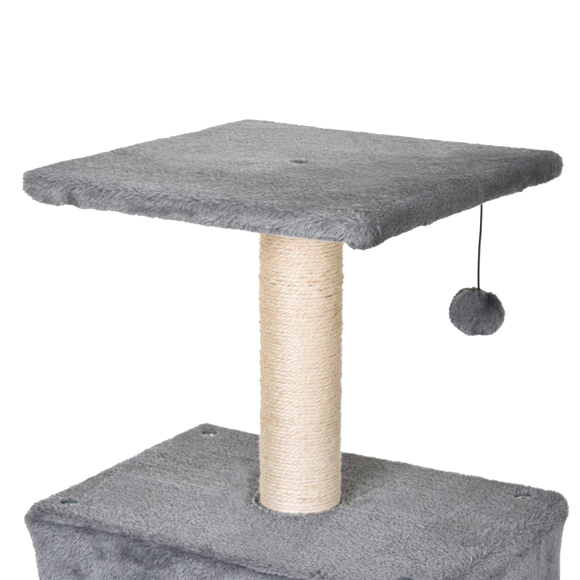 Scratching Tree Equipped with Cozy Cabin, Suspended Bed, and 2 Plush Platforms in Gray and Sisal Rope 60x49x130cm