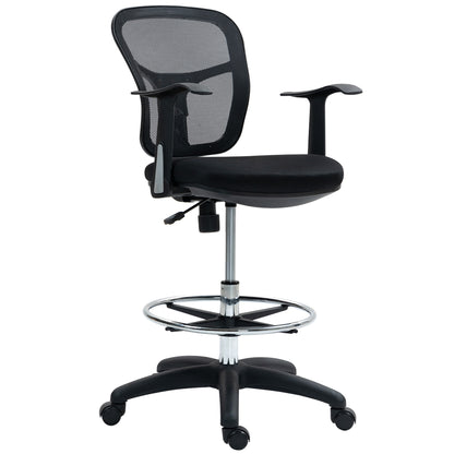 Swivel Office Chair with Footrest Ring and Curved Back, Ergonomic Polyester, Foam, and Plastic Chair, Height Adjustable, 55x58x94 cm, Black