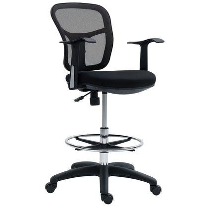 Swivel Office Chair with Footrest Ring and Curved Back, Ergonomic Polyester, Foam, and Plastic Chair, Height Adjustable, 55x58x94 cm, Black