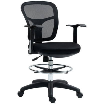 Swivel Office Chair with Footrest Ring and Curved Back, Ergonomic Polyester, Foam, and Plastic Chair, Height Adjustable, 55x58x94 cm, Black