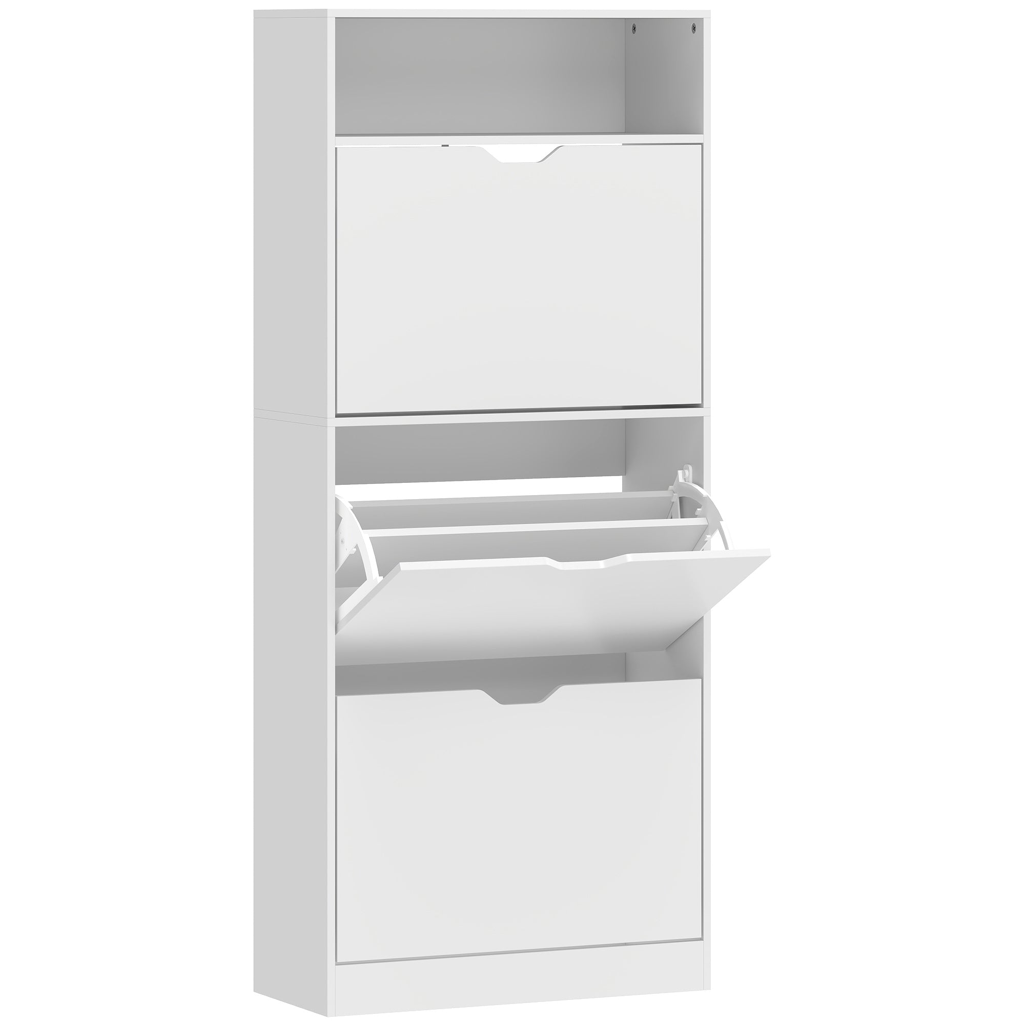 Shoe Cabinet for 12–18 Pairs, Slim Shoe Storage with 3 Tilt-Out Drawers, Open Compartment & Adjustable Shelves, for Hallway & Entry, 60 x 26 x 140 cm (23.6 x 10.2 x 55.1 in), White