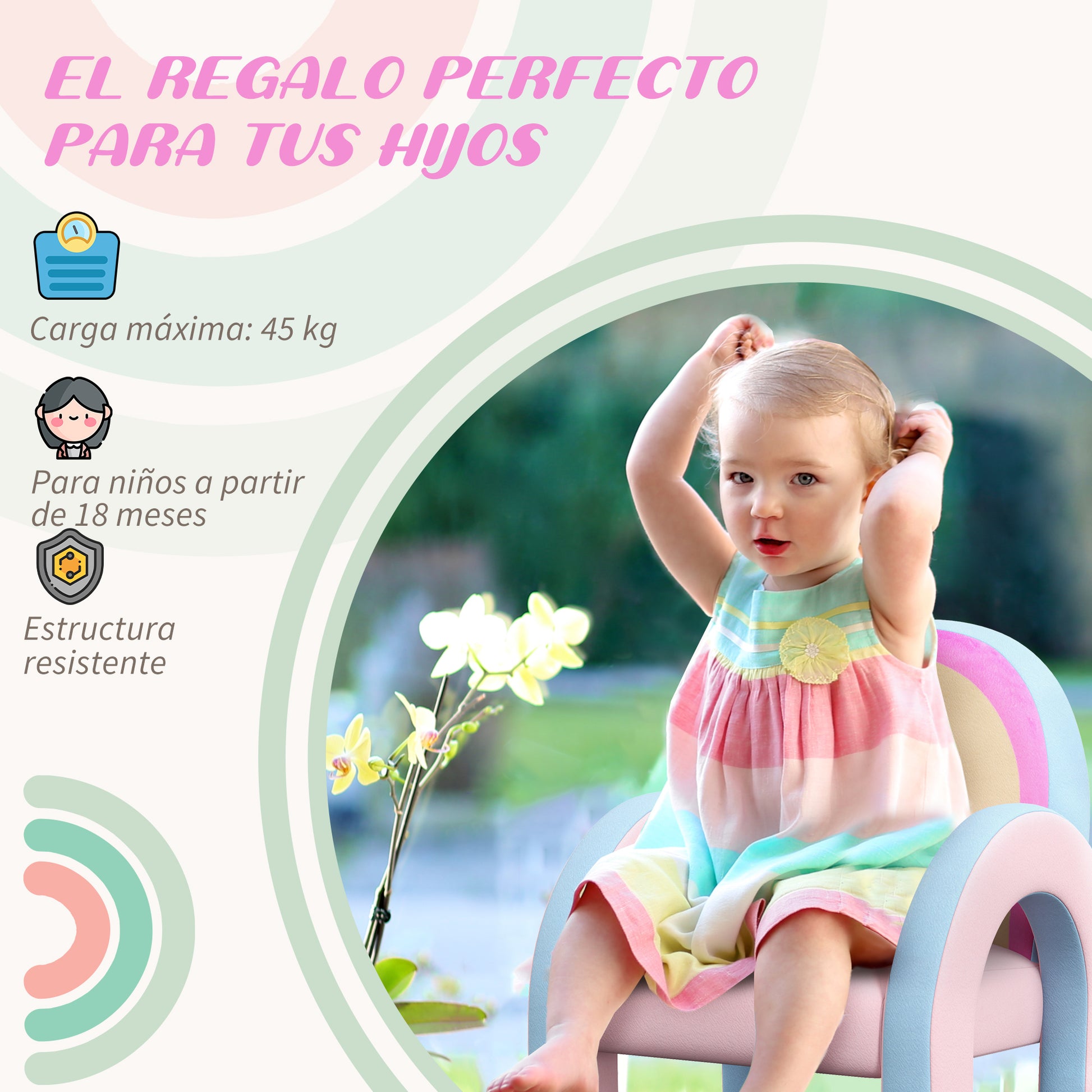 ZONEKIZ Rainbow Shaped Toddler Chair Mini Comfortable Sofa Children's Chair for 1.5-3 Years Old for Bedroom Living Room Load 45 kg 43x41x51 cm Pink