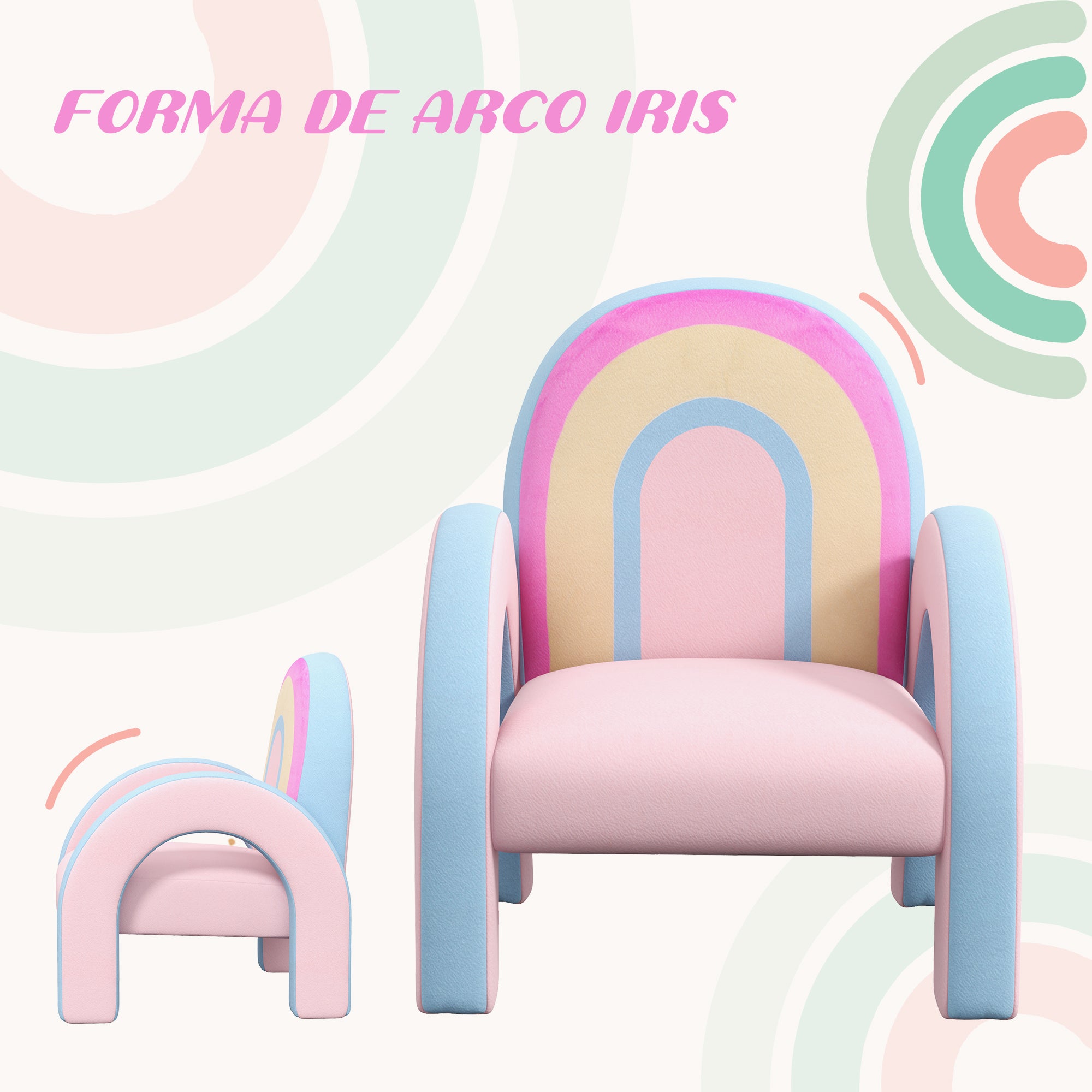 ZONEKIZ Rainbow Shaped Toddler Chair Mini Comfortable Sofa Children's Chair for 1.5-3 Years Old for Bedroom Living Room Load 45 kg 43x41x51 cm Pink