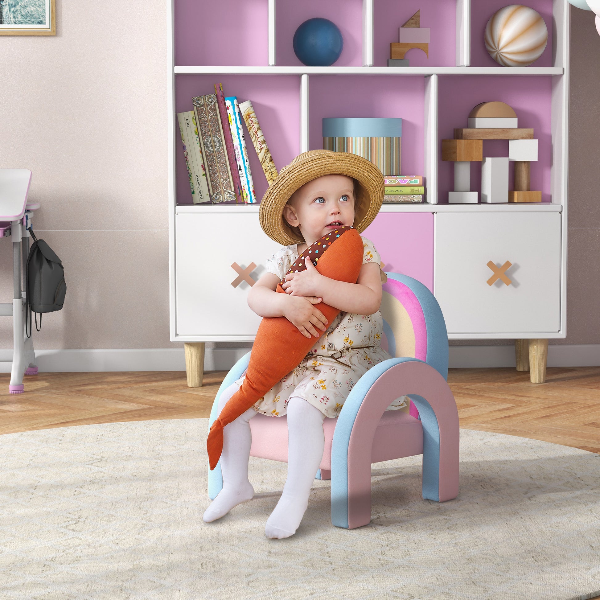 ZONEKIZ Rainbow Shaped Toddler Chair Mini Comfortable Sofa Children's Chair for 1.5-3 Years Old for Bedroom Living Room Load 45 kg 43x41x51 cm Pink