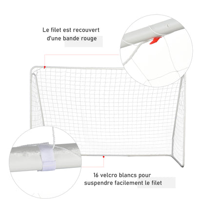 Football Goal - Soccer Goal - Training Goal dimensions 301L x 120W x 200H cm - white epoxy metal frame PE net - stakes included - white