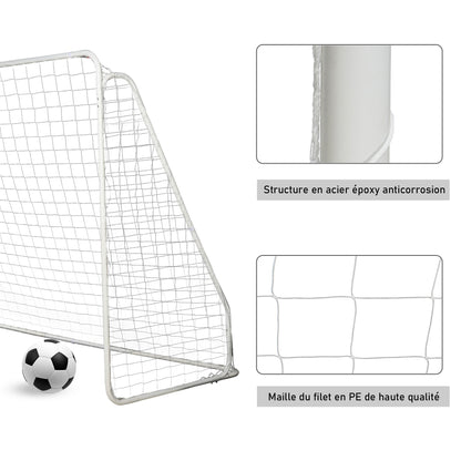 Football Goal - Soccer Goal - Training Goal dimensions 301L x 120W x 200H cm - white epoxy metal frame PE net - stakes included - white