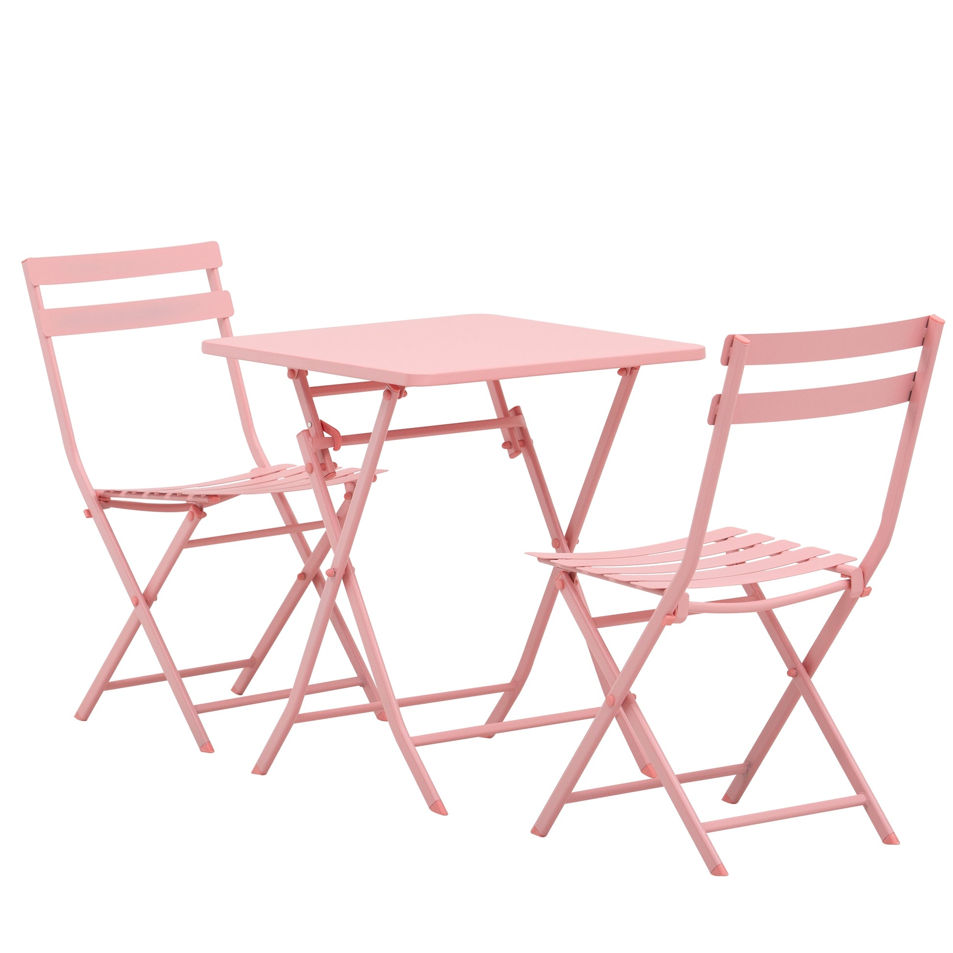 Folding bistro garden furniture set - square table dimensions 60L x 60W x 71H cm with 2 chairs - pink thermolacquered metal