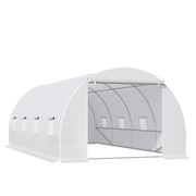 Greenhouse 595x300x200cm Foil Greenhouse Tomato House with Door, Window, Foil Tunnel made of Galvanized Steel, Plant Tunnel, Greenhouse including Ground Anchors Ropes, Garden Tunnel, White