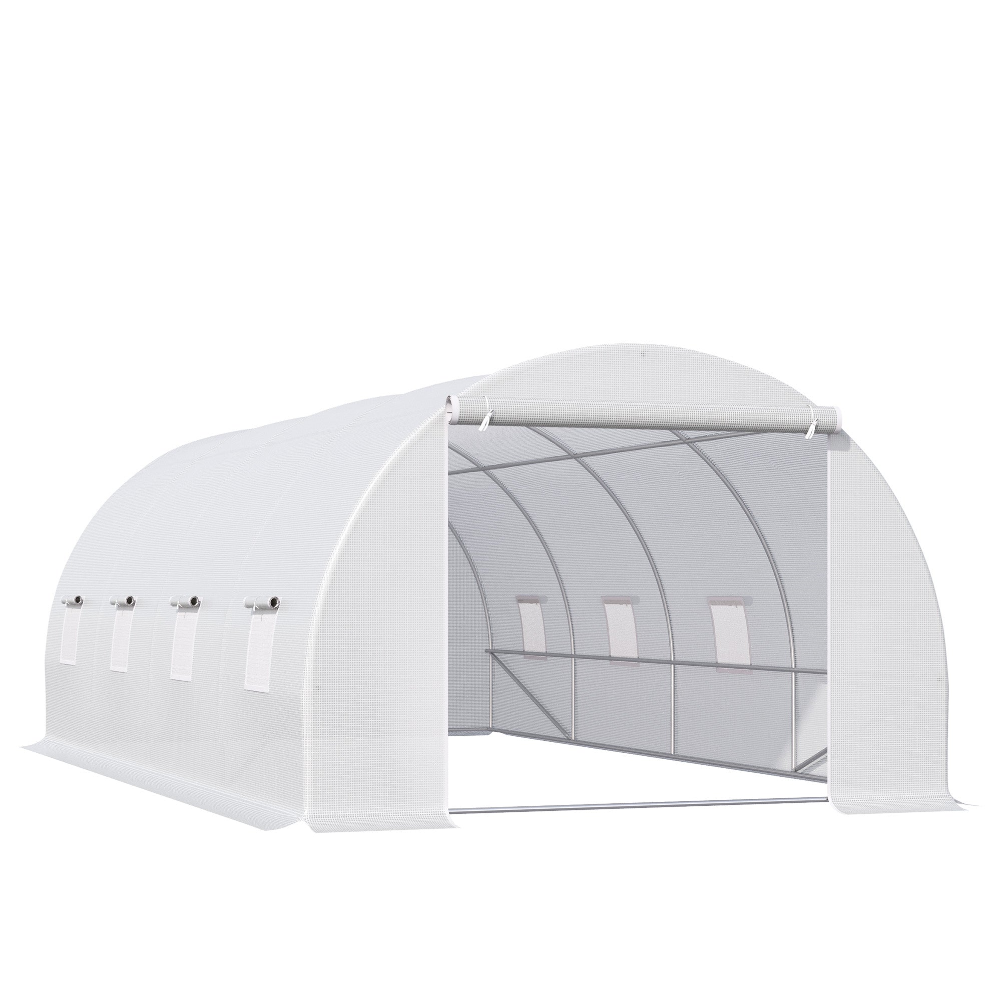 Greenhouse 595x300x200cm Foil Greenhouse Tomato House with Door, Window, Foil Tunnel made of Galvanized Steel, Plant Tunnel, Greenhouse including Ground Anchors Ropes, Garden Tunnel, White