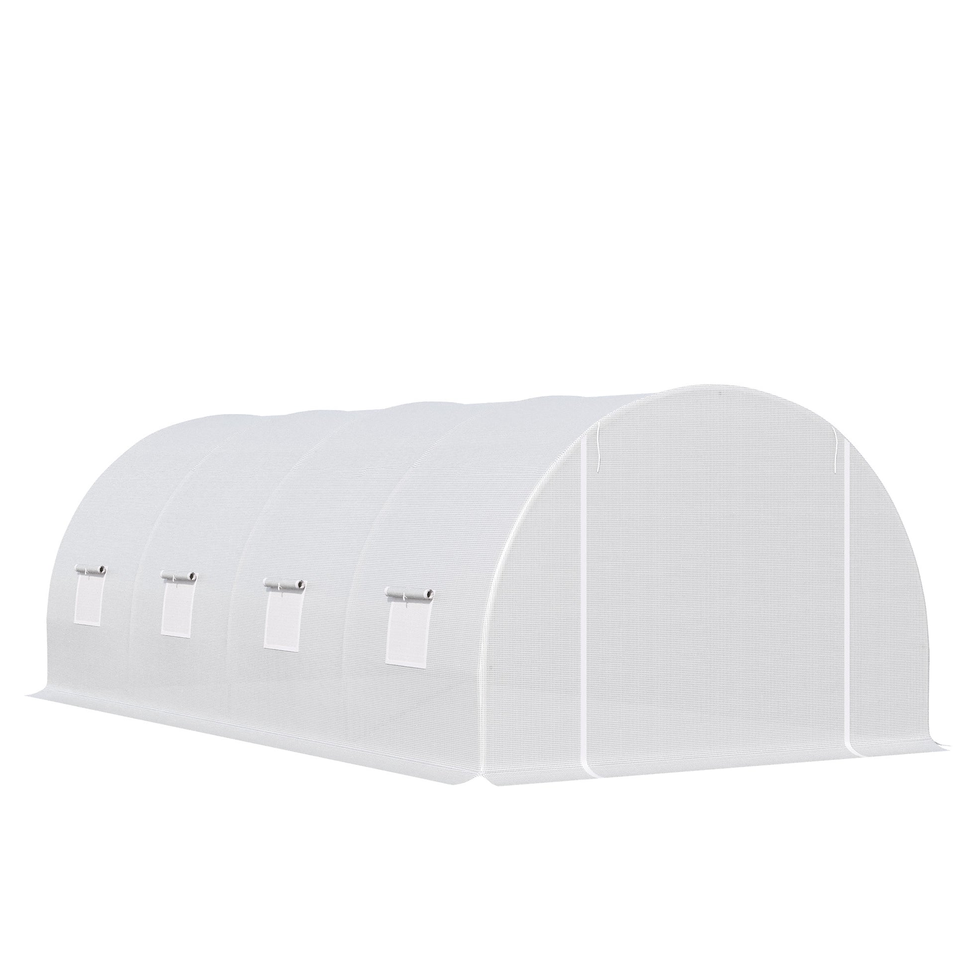 Greenhouse 595x300x200cm Foil Greenhouse Tomato House with Door, Window, Foil Tunnel made of Galvanized Steel, Plant Tunnel, Greenhouse including Ground Anchors Ropes, Garden Tunnel, White