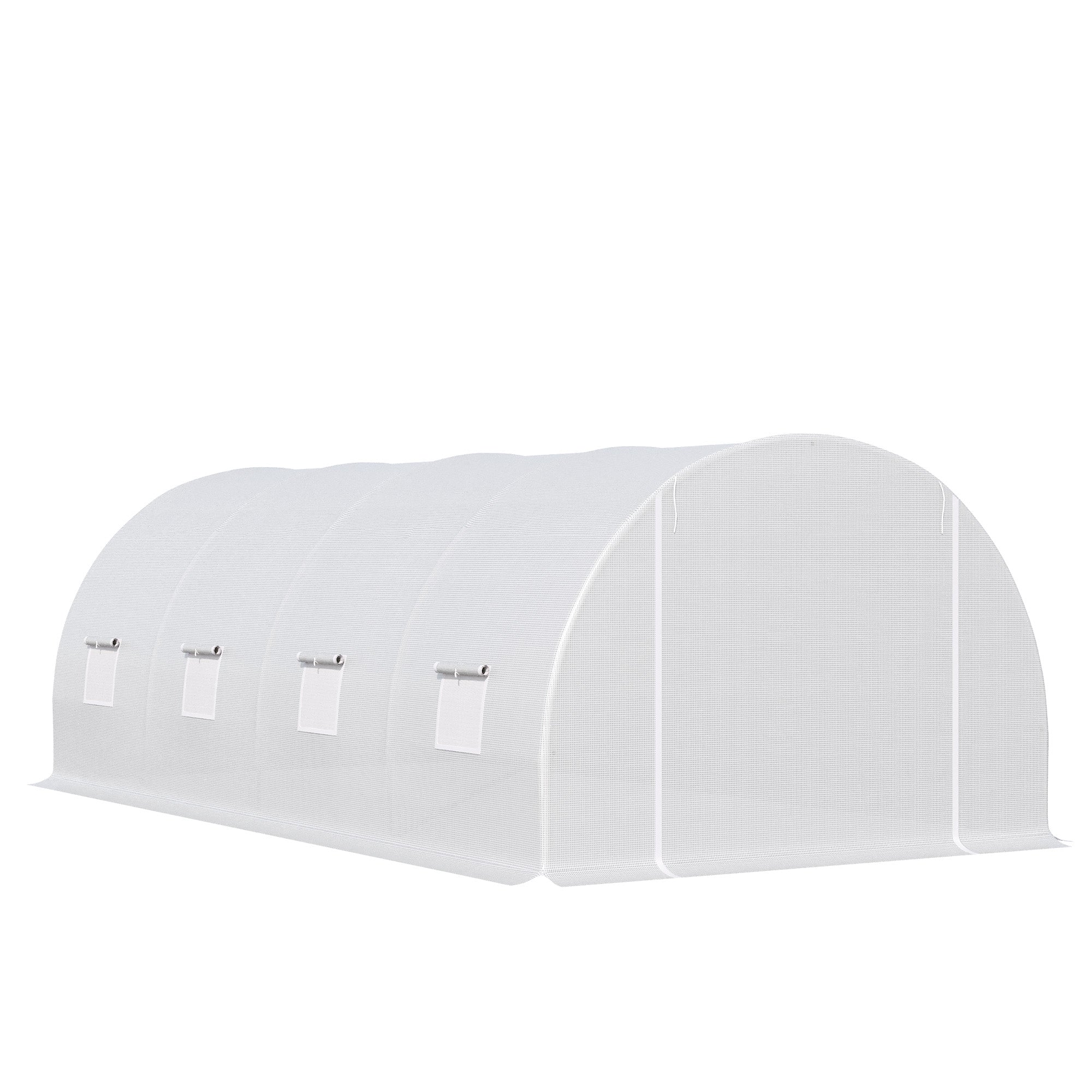 Greenhouse 595x300x200cm Foil Greenhouse Tomato House with Door, Window, Foil Tunnel made of Galvanized Steel, Plant Tunnel, Greenhouse including Ground Anchors Ropes, Garden Tunnel, White