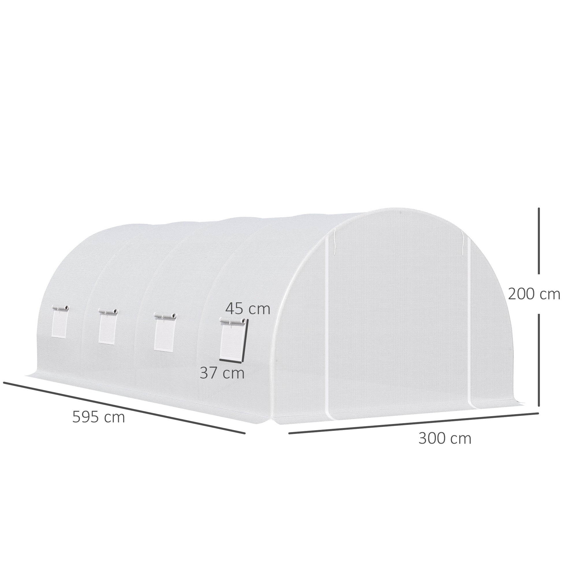 Greenhouse 595x300x200cm Foil Greenhouse Tomato House with Door, Window, Foil Tunnel made of Galvanized Steel, Plant Tunnel, Greenhouse including Ground Anchors Ropes, Garden Tunnel, White