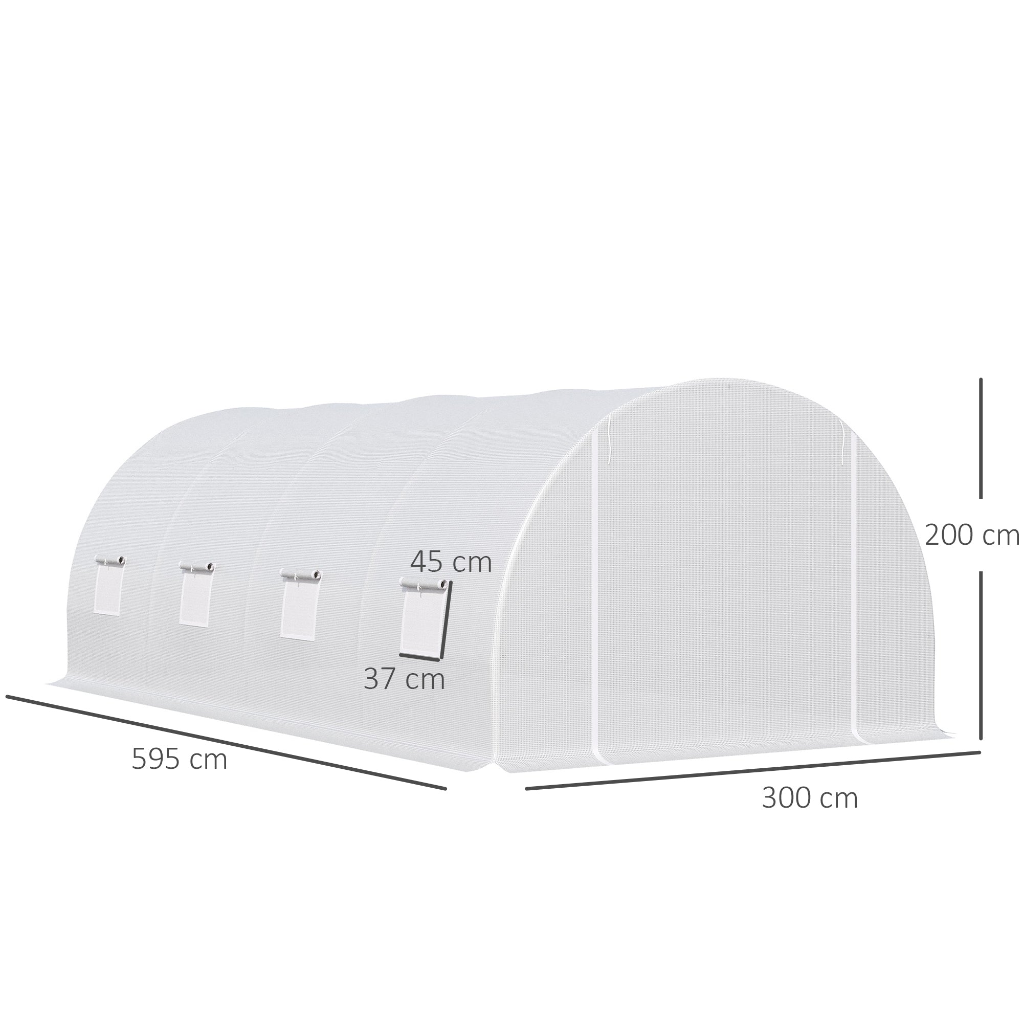 Greenhouse 595x300x200cm Foil Greenhouse Tomato House with Door, Window, Foil Tunnel made of Galvanized Steel, Plant Tunnel, Greenhouse including Ground Anchors Ropes, Garden Tunnel, White